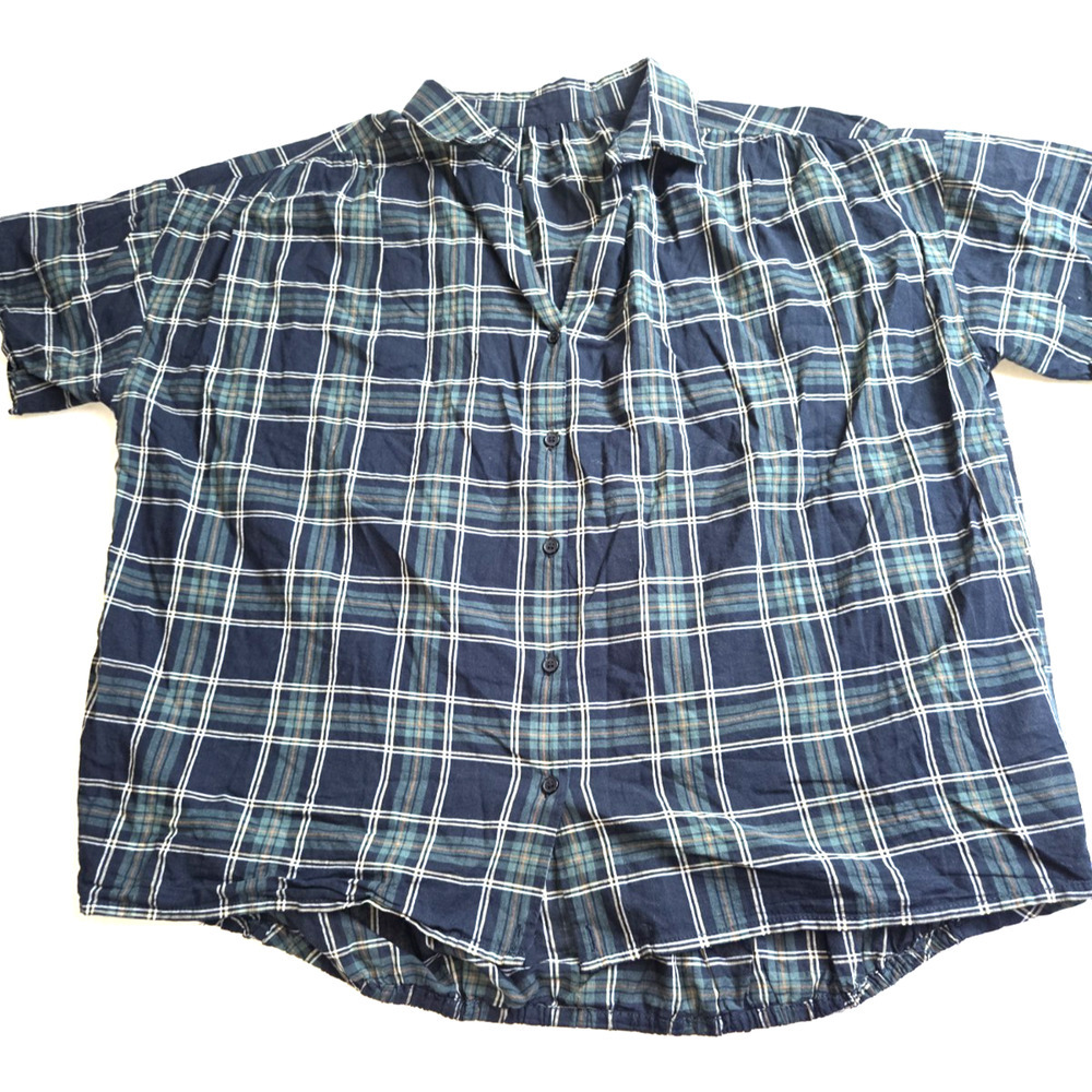 Navy Plaid Button Down Shirt for Women